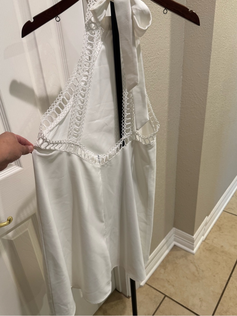 Cupshe White Halter Tie-Back Lace Trim Sundress - Picture 3 of 9